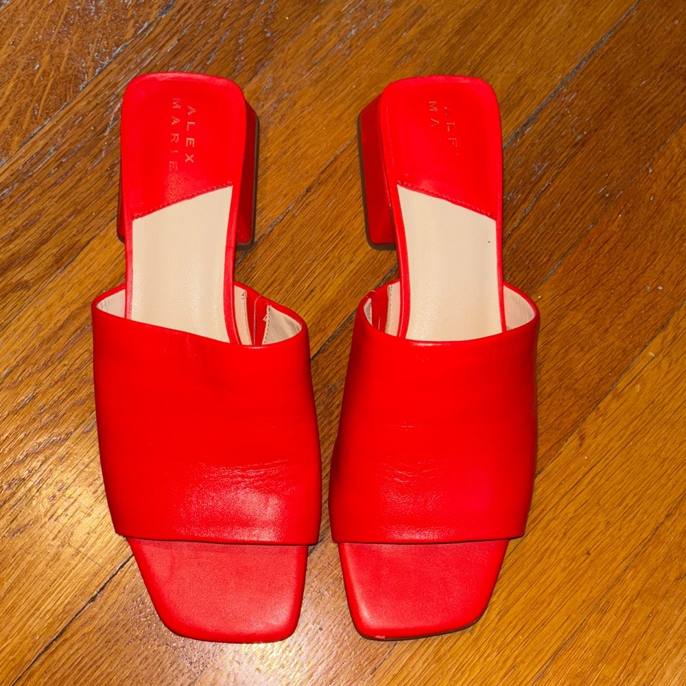 Alex Marie Bold Red Square Toe Open Toe Heels